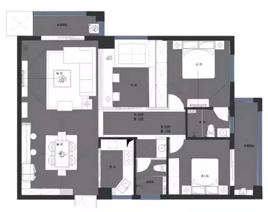 118平的現代風三居室，電視背景墻做得好有個性！